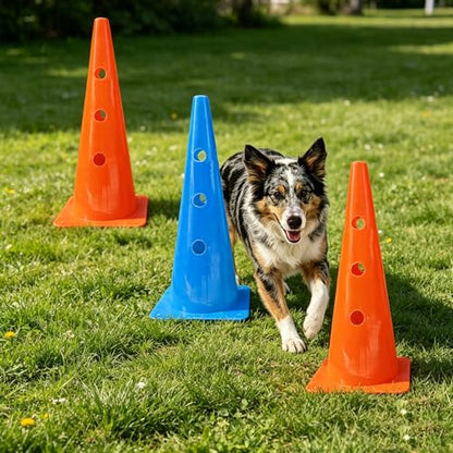 TNZMART Agility Hurdles Dog Jumps and Weave Poles Training Equipment Set Adjustable Dog Cones Obstacle Course for Backyard Portable Canine Exercise Kit with Carry Bag (Mix 4, 19 in) - size: 19 in