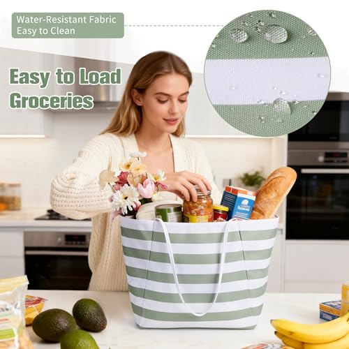 KALIDI Beach Tote Bag Women Large Waterproof Sandproof Shoulder Handbags - color: #2 Green+green
