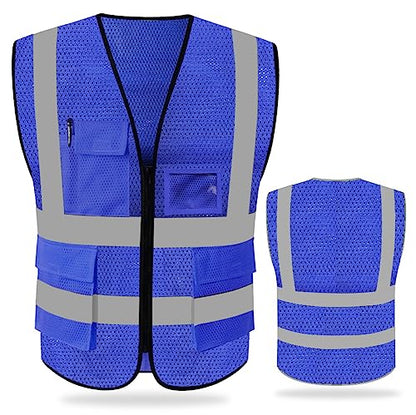 FEimaX High Visibility Safety Vest Mesh Work Vests with Reflective Strips - color: Blue, size: Medium