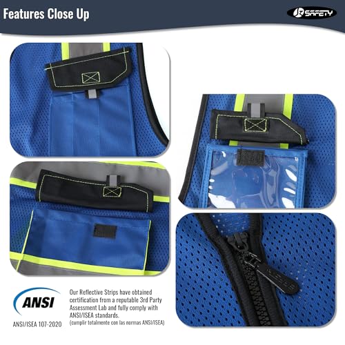 JKSafety Safety Vest for Men Women Hi Vis Reflective Vest JK220 Blue S - color: Blue, size: Small