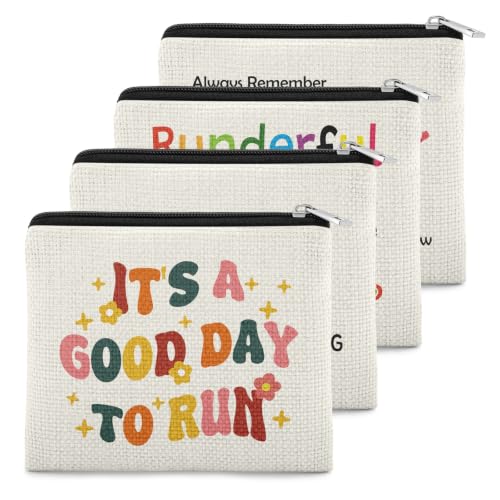 4pcs Running Coin Purse Runner Gift Half Marathon Runner Present Coin Pouch Marathon Lovers Valentines Present for Friend Sister Running Accessories Christmas Birthday Zipper Change Pouch
