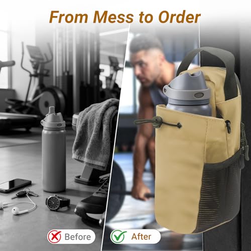 Magnetic Gym Bag for Men & Women Magnetic Water Bottle Holder Small Gym Accessories Crossbody Bag for Fitness Lovers - color: Khaki