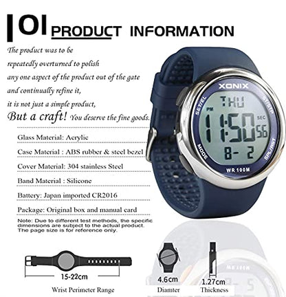 TOMORO Vogue Simple Men's Unisex 100M Waterproof Large Digits Digital Casual Women Big Boys Outdoor Stopwatch Countdown Chronograph Luminous Sport Dive Watch (Push-Button Underwater) - color: Blue Silicone 46