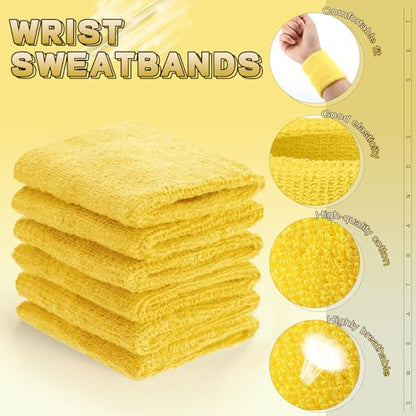 60 Pcs Wristband Bulk Sweatbands Neon 80s Sports Tennis Wristband Thick Cotton Gymnastics Adult Sweat Band Absorbent Sweatband for Men Women Party Supply Basketball Football 30 Pair - color: Yellow