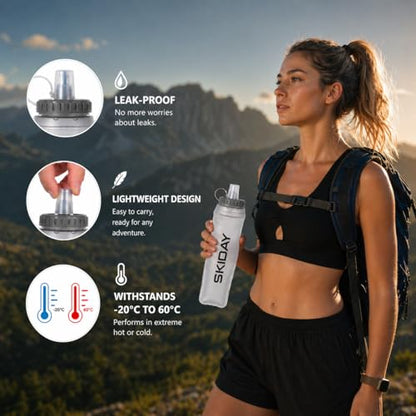 SKIDAY Soft Flask 500 ml - TPU Collapsible Soft Water Bottle - BPA-FREE Folding Water Bottle for Running Hiking & Cycling White