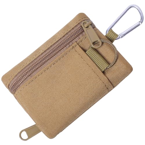Mini EDC Molle Pouch Outdoor Wallet Portable Key Card Case with Carabiner Coin Storage Bag Small Hanging Purse Waist Pack for Camping - color: Brown