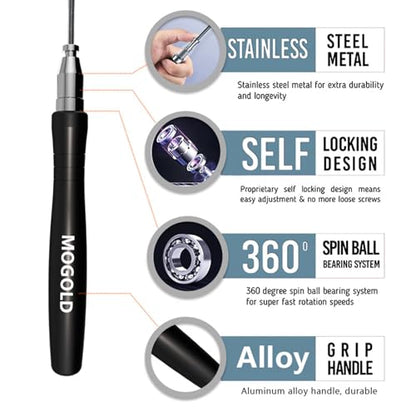 Speed Ropes Jump Rope For Men/Women-Tangle-Free-Self-Locking Screw-Free Design - color: Black