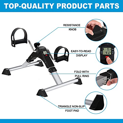 TABEKE Under Desk Bike Pedal Exerciser, Fully Assembled Folding Pedal Exerciser for Arm and Leg Workout, Portable Sitting Desk Cycle with LCD Screen Displays 2025526