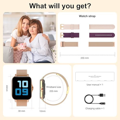 Smart Watch for Women Android & iPhone, IP68 Waterproof Activity Fitness Tracker for Women with Bluetooth Call (Answer/Make), 1.69" HD Smartwatch with Heart Rate/Sleep Monitor, 3 Bands - color: Gold