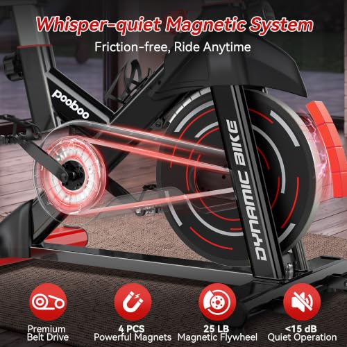 pooboo Magnetic Exercise Bike, Indoor Stationary Bicycle for Home with App - color: Magnetic-Red