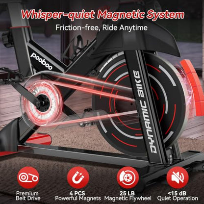 pooboo Magnetic Exercise Bike, Indoor Stationary Bicycle for Home with App - color: Magnetic-Red