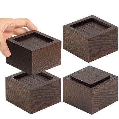 FASONLA Bed Risers (Set of 4) - Oak Solid Wood Furniture Risers Lifts Height 2" with Non-Slip Recessed Hole (4pcs-2" Hight-Walnut Color) - color: 4pcs-2" Hight-walnut Color