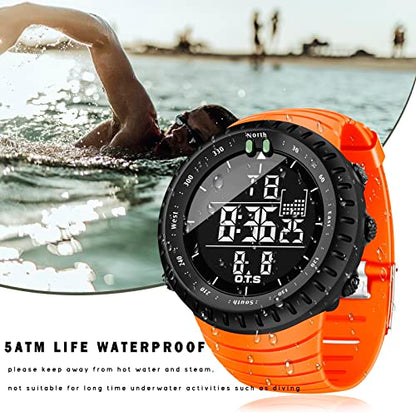 PALADA Men's Digital Sports Watch Waterproof Tactical Watch with LED Backlight Watches for Men - color: Orange