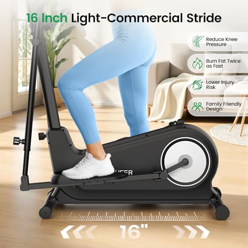 ANCHEER Elliptical Exercise Machine for Home, Foldable Magnetic Elliptical Trainer with 16" Stride, 16 Resistance Levels, Adjustable Pedals, LCD Monitor & Pulse Sensor, 550 LBS Weight Capacity - color: Black-Sliver
