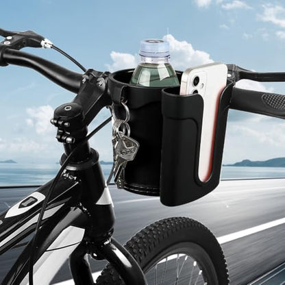Bike Cup Holder & Phone Mount, 3-in-1 Waterproof Handlebar Drink Holder with Phone Mount ＆Cell Phon e Keys for E-Bike, Scooter, Stroller, Wheelchair (Black) - color: black