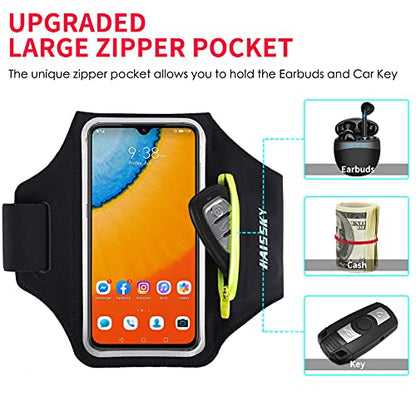HAISSKY Running Armband with Earphone Pouch Fits Phones up to 6.9" - color: Black (Up to 6.9''), size: Medium