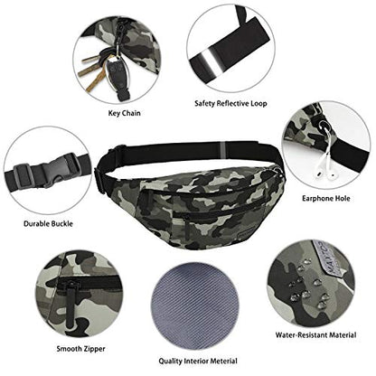 Large Camo Green Fanny Pack Hands-Free Belt Bag Carrying All Size of Phones - color: Camo Green