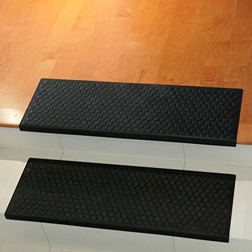 Rubber-Cal "Coin-Grip Non-Slip Rubber Tread Stair Mats 6 Count (Pack of 1), Black, 9.75" x 29.75" (10-104-009)