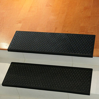 Rubber-Cal "Coin-Grip Non-Slip Rubber Tread Stair Mats 6 Count (Pack of 1), Black, 9.75" x 29.75" (10-104-009)