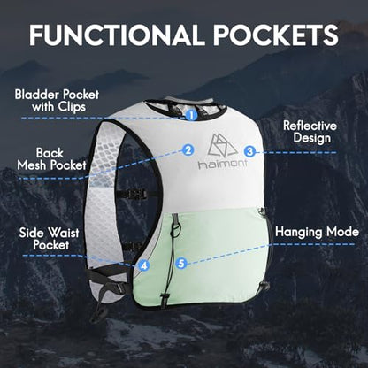 Haimont 5L Trail Running Hydration Vest with Soft Flasks - color: Green, size: Large