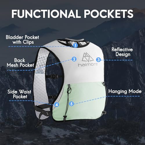 Haimont 5L Trail Running Hydration Vest with Soft Flasks - color: Green, size: Large