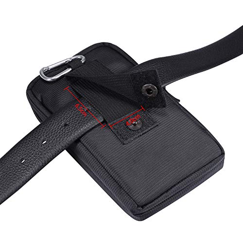 Men's Smartphone Waist Bag Zipper Mobile Phone Holster Waist Pouch Wallet with Carabiner Belt Loop for Outdoor Sport Travel - color: Black