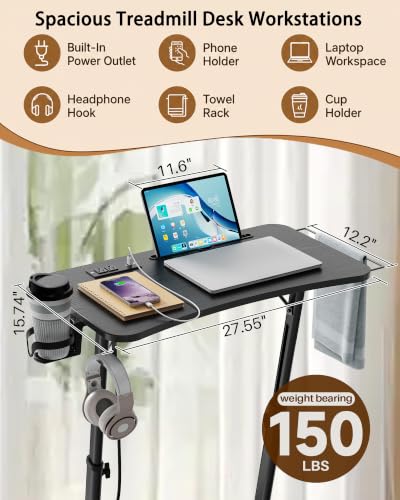 Adjustable Height Standing Desk for Walking Pad, Treadmill Desk with Wheels - color: Black