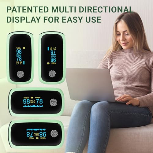 Fingertip Pulse Oximeter, Finger-Touch Fast SpO2 Reading Accurate Pulse Oximeter Green with Alarm for Adults Blood Oxygen Saturation Monitor with Silicone Cover