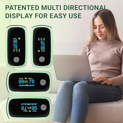 Fingertip Pulse Oximeter, Finger-Touch Fast SpO2 Reading Accurate Pulse Oximeter Green with Alarm for Adults Blood Oxygen Saturation Monitor with Silicone Cover
