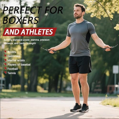 Weighted Jump Rope for Men Women -Interchangeable 1/5lb 1/4lb 1/2lb Heavy jump ropes - 360 Degree Spin - Length Adjustable,Ergonomics Leather Grip Skipping Rope for Fitness Weight Loss & More - color: Black