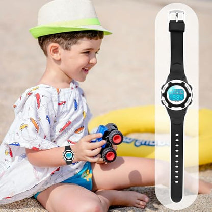 DTKID Digital Kids Watch 30 M Waterproof for Girls Boys 5-16 - color: Black-White