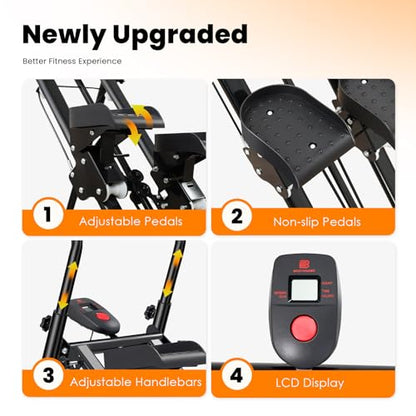 Vertical Climber, Pro Stair Stepper for Full-Body Workout, Compact & Foldable Cardio Exercise Stair Climber with Extended Step Range, Improved & Adjustable Handlebar & Pedals.