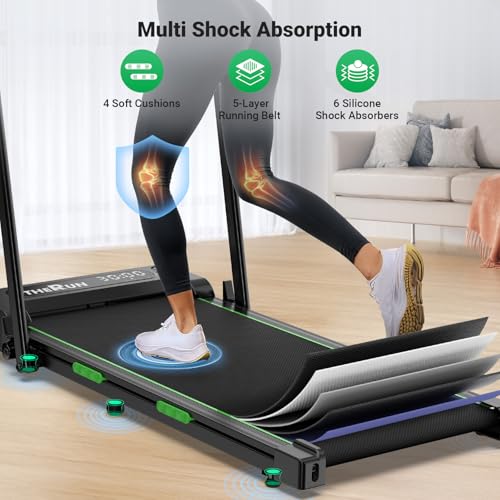 THERUN Walking Pad with Handle Bar, 2 in 1 Under Desk Portable Treadmill - color: New Green Black