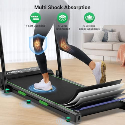 THERUN Walking Pad with Handle Bar, 2 in 1 Under Desk Portable Treadmill - color: New Green Black