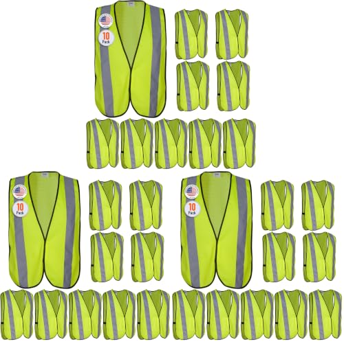 Safety Vest with High Visibility - 2 Inch Reflective Strips, Bright Neon Yellow, Breathable Polyester Mesh Fabric, ANSI ISEA Class Unrated, Hi Viz All Day and Night (30 Pack - Small-Large) - size: Small-Large (Pack of 3)