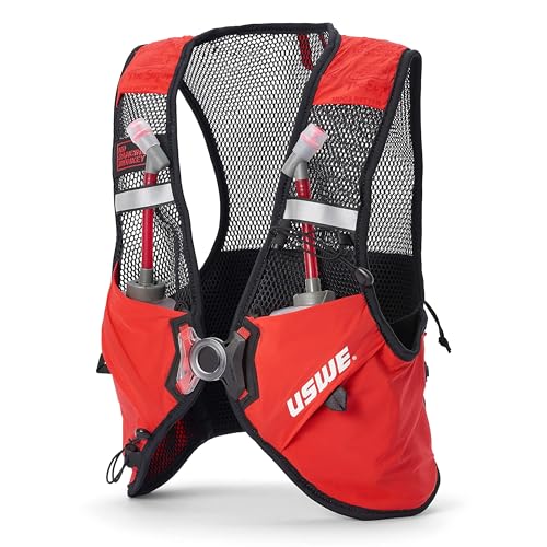 USWE Pace - Running Vest Hydration Pack with 2 x 500ml UltraFlask, Backpack for Men and Women - style: 2L, Red, Small