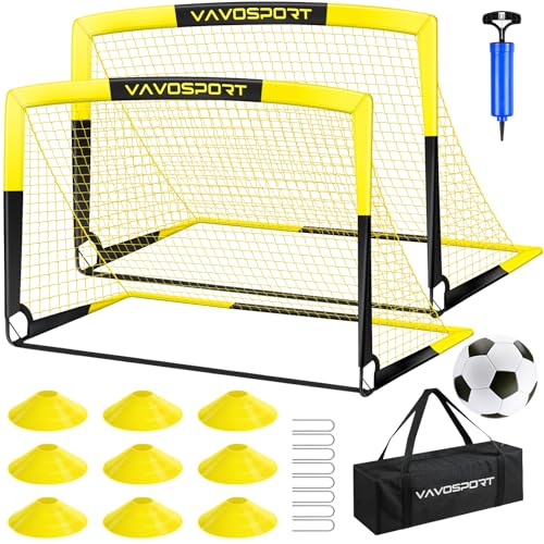 VAVOSPORT Kids Soccer Goals for Backyard Set of 2,Soccer Training Equipment - color: 5-Black Yellow, style: 5 ft x 3.6 ft