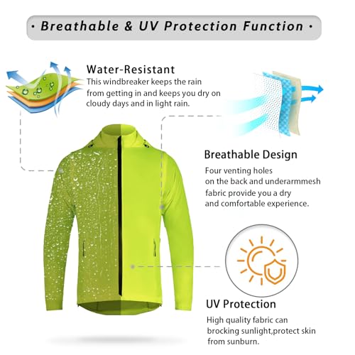 Dooy Men's Cycling Jacket with Detachable Sleeves Windbreaker Jackets Windproof Running Vest Lightweight and High Visibility - color: Yellow, size: Medium
