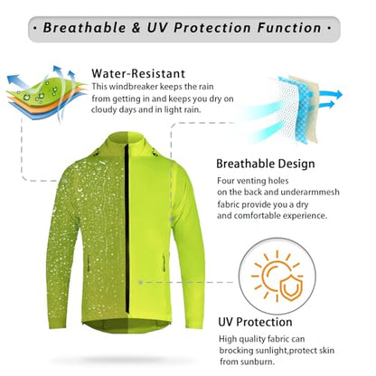 Dooy Men's Cycling Jacket with Detachable Sleeves Windbreaker Jackets Windproof Running Vest Lightweight and High Visibility - color: Yellow, size: XX-Large