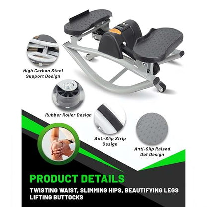 Rock Stepper Cardio Machine for Home Workouts | Low-Impact Fat Burner & Glute Toner with Digital Monitor | 15-Min Quick Silent Stepper, Includes Anti-Slip Mat & Side-to-Side Motion - color: Black