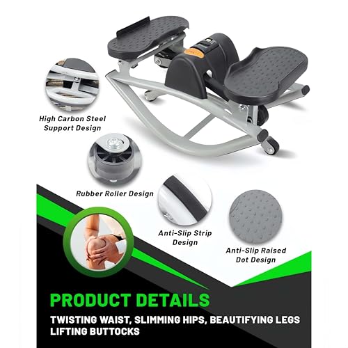 Rock Stepper Cardio Machine for Home Workouts | Low-Impact Fat Burner & Glute Toner with Digital Monitor | 15-Min Quick Silent Stepper, Includes Anti-Slip Mat & Side-to-Side Motion - color: Black