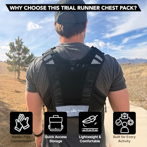 Trail Runner Chest Pack, Running Vest Harness Bag with Phone Holder, Reflective Lightweight Adjustable Fit for Hiking, Cycling, Travel, Workout, Chest Bag with Multiple Storage Pockets