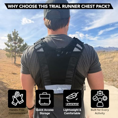 Trail Runner Chest Pack, Running Vest Harness Bag with Phone Holder, Reflective Lightweight Adjustable Fit for Hiking, Cycling, Travel, Workout, Chest Bag with Multiple Storage Pockets