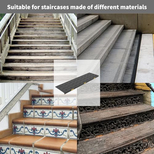 Heavy-Duty Slip-Resistant Stair Treads with Reflective Safety Strips - Universal Fit Rubber Mats for Indoor/Outdoor Stairs, Noise Reduction & Fall Prevention (5)