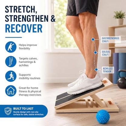 Thenshop Wooden Slant Board for Calf Stretching with 5 Adjustable Angles