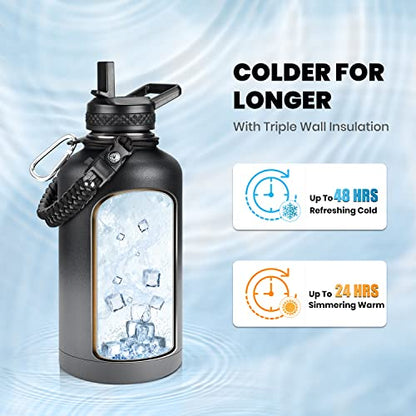 RAYMYLO Insulated Water Bottle 64 oz, Triple Wall Vacuum Stainless Steel - color: Dark Gray, size: 64 Ounces