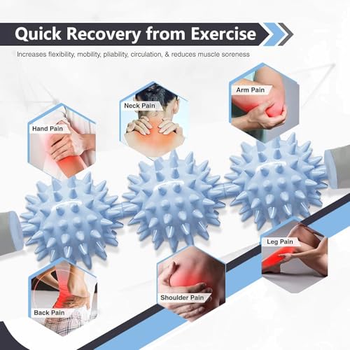 Fascia Muscle Roller, Cellulite Massager Fascia Roller for Cellulite and Sore Muscles, Neck, Leg, Back, Pressure Trigger Point Body Roller Deep Tissue Massage Stick Tools - 3 Massage Balls | Blue - color: Wathet Blue