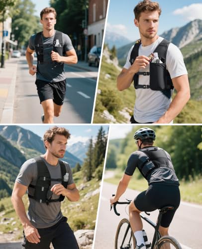NOOLA Running Vest with 500ml Soft Flask, Lightweight Running Hydration Vest for Men Women，Adjustable Reflective Water Backpack with Phone Holder for Hiking Cycling Marathon Trail Race - color: Black
