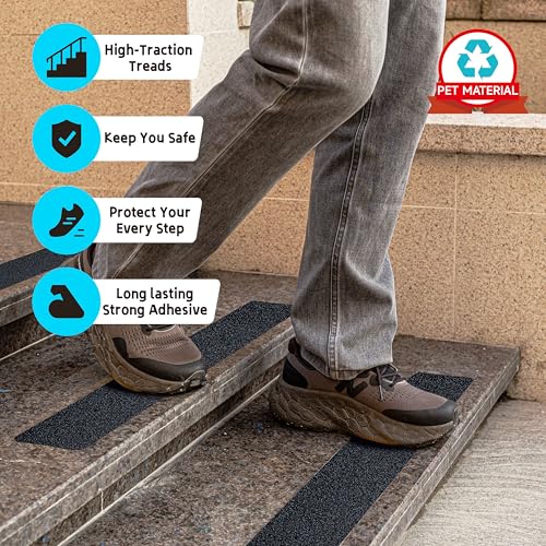 LifeGrip Outdoor Stair Treads Non-Slip 6"x30" 10-Pack Waterproof Heavy-Duty - color: Black, size: 6" x 30"
