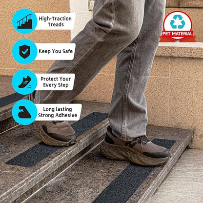 LifeGrip Outdoor Stair Treads Non-Slip 6"x30" 10-Pack Waterproof Heavy-Duty - color: Black, size: 6" x 30"
